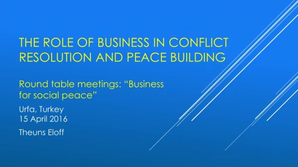 THE ROLE OF BUSINESS IN CONFLICT RESOLUTION AND PEACE BUILDINg