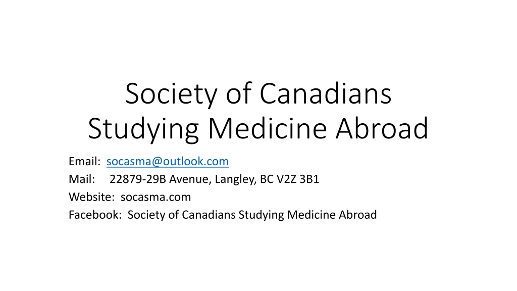 society of canadians studying medicine abroad