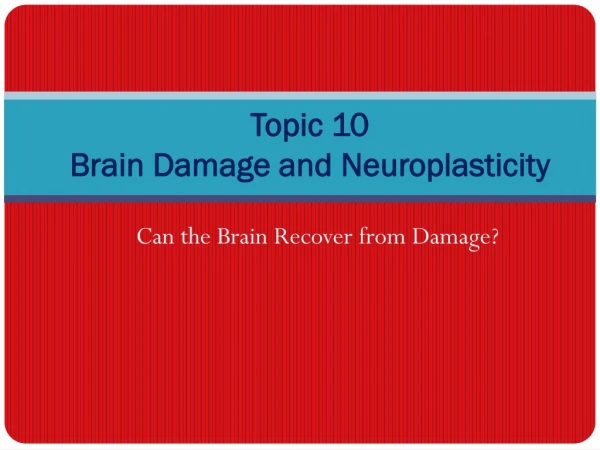 Topic 10 Brain Damage and Neuroplasticity