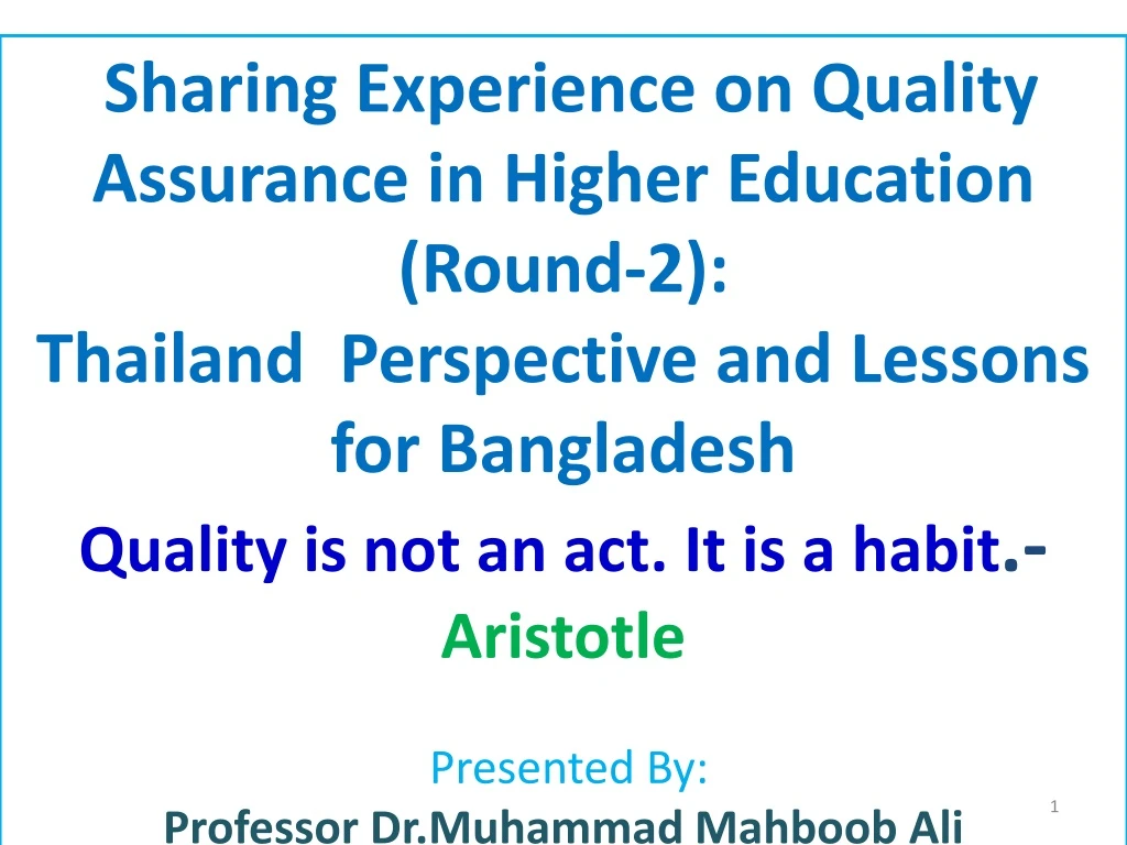 sharing experience on quality assurance in higher