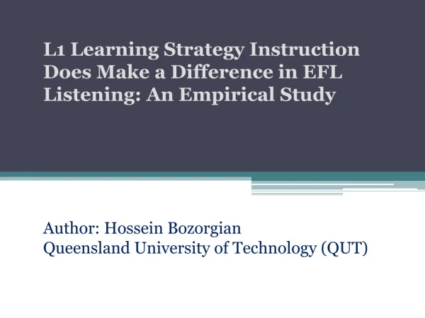 Author: Hossein Bozorgian Queensland University of Technology (QUT)