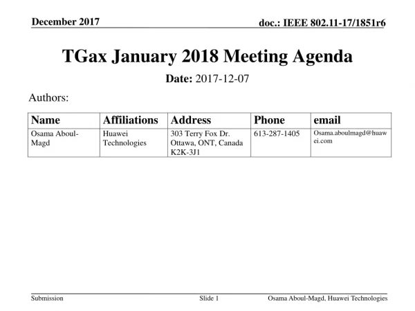 TGax January 2018 Meeting Agenda