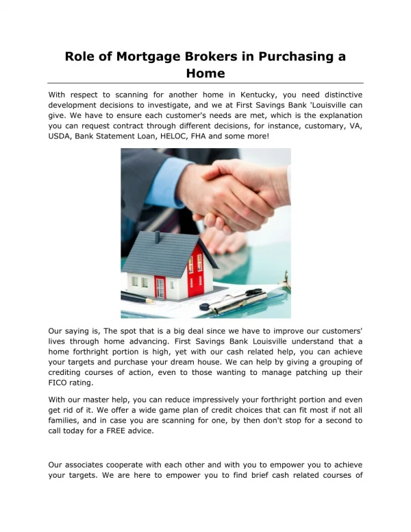 Role of Mortgage Brokers in Purchasing a Home