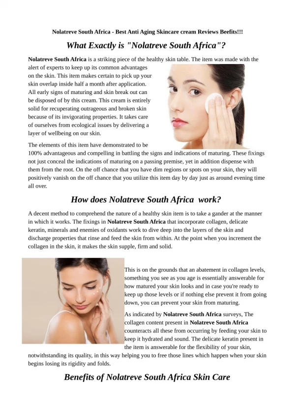 Nolatreve South Africa - best Anti Aging Skincare cream Reviews Beefits!!!