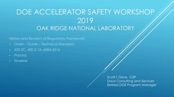 DOE Accelerator Safety Workshop 2019 Oak Ridge National Laboratory