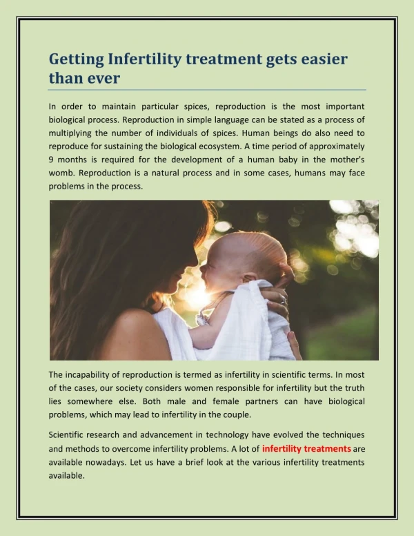 getting infertility treatment gets easier than