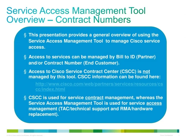 Service Access Management Tool Overview – Contract Numbers