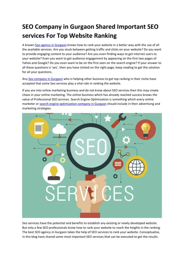 SEO Company in Gurgaon Shared Important SEO services For Top Website Ranking