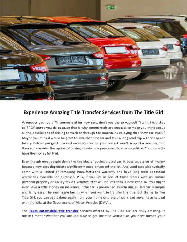 Experience Amazing Title Transfer Services from The Title Girl
