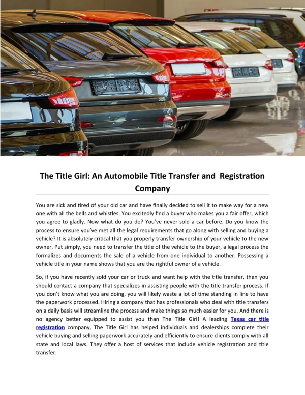 The Title Girl: An Automobile Title Transfer and Registration Company