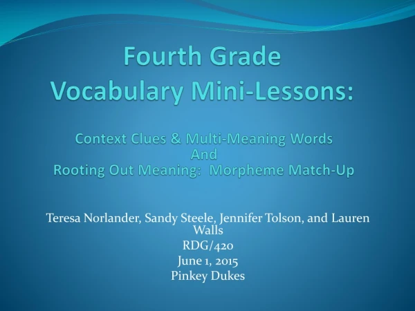 Fourth Grade Vocabulary Mini-Lessons: