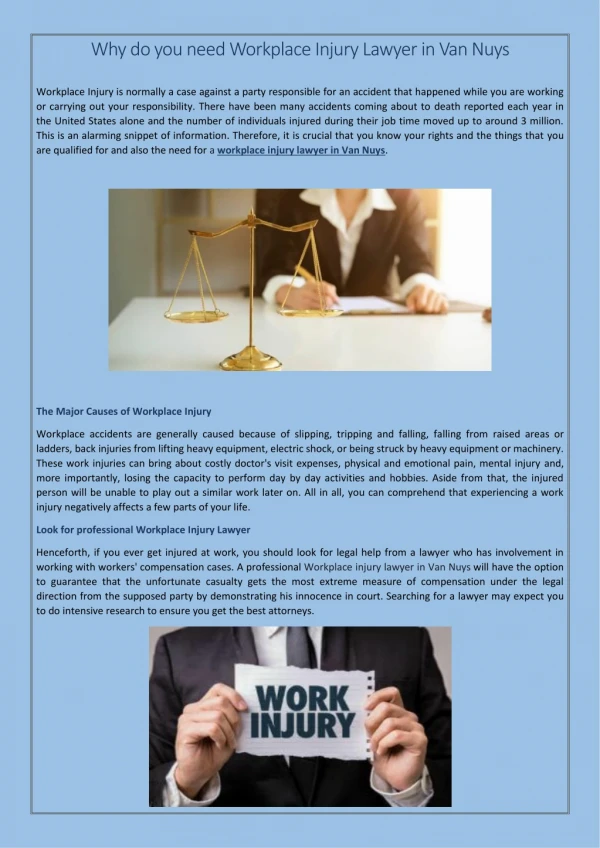 Why do You Need Workplace Injury Lawyer in Van Nuys