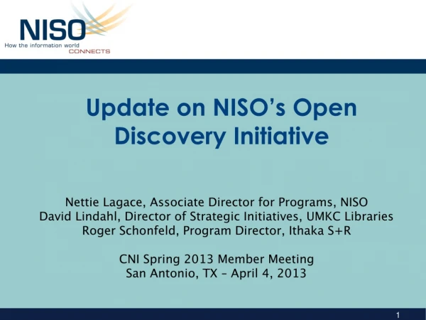 Update on NISO’s Open Discovery Initiative