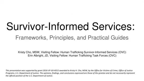 Survivor-Informed Services: Frameworks, Principles, and Practical Guides