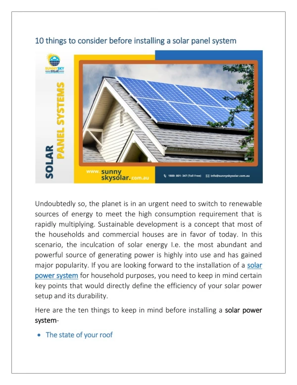 10 things to consider before installing a solar panel system