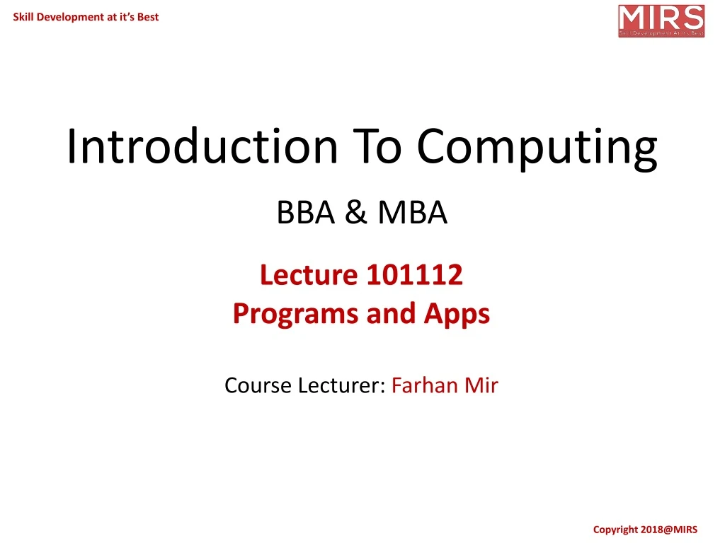 introduction to computing bba mba