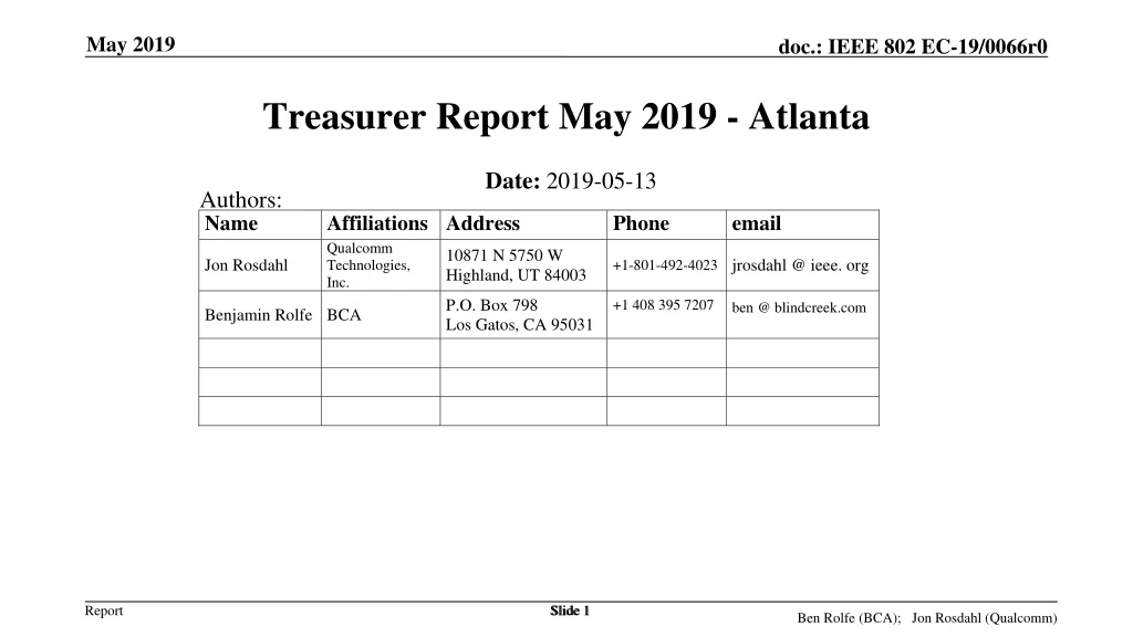 treasurer report may 2019 atlanta