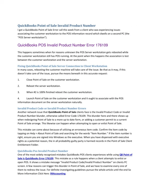 quickbooks point of sale invalid product number