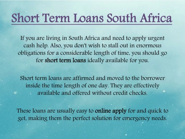 Short Term Loans South Africa