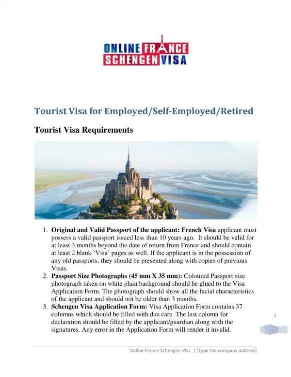 tourist visa for employed self employed retired