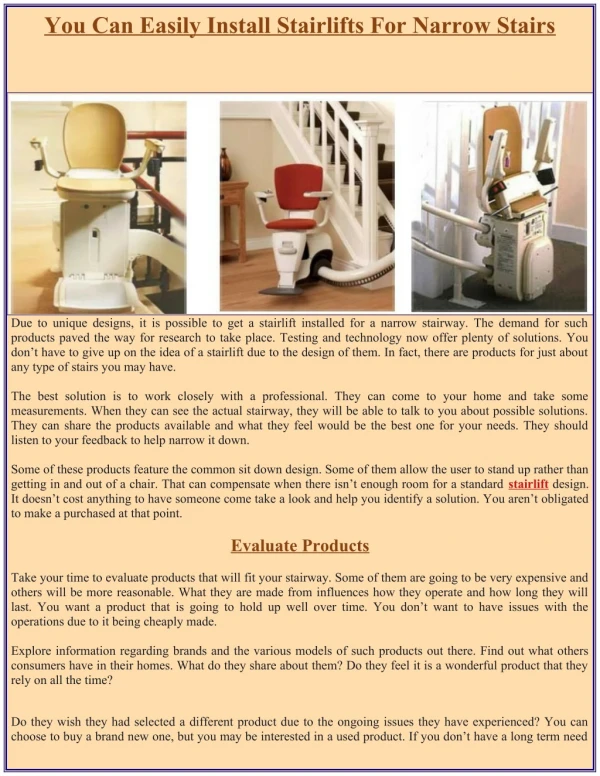 you can easily install stairlifts for narrow