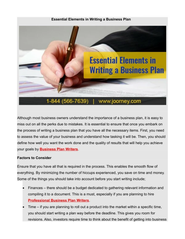 essential elements in writing a business plan