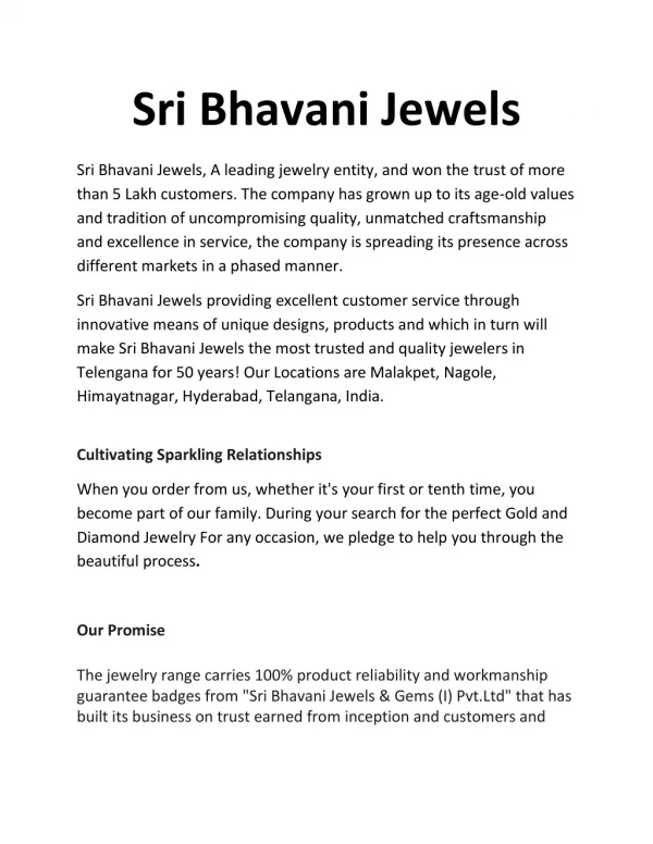 Famous Jewellery shops in Hyderabad.- Sri Bhavani Jewels