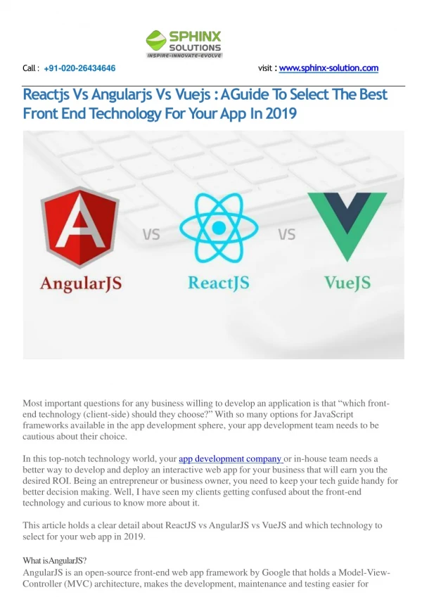 ReactJS VS AngularJS VS VueJS : Pick the best for your app project