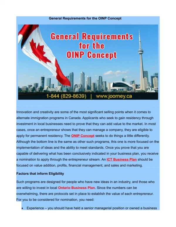 General Requirements for the OINP Concept