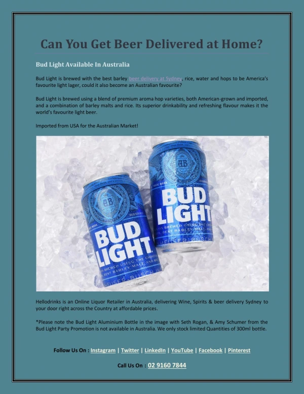 Buy Bud Light, Brewed in Australia (AUS) - The Beer Seller