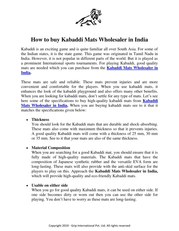 How to buy Kabaddi Mats Wholesaler in India