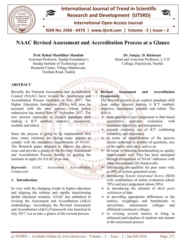 NAAC Revised Assessment and Accreditation Process at a Glance