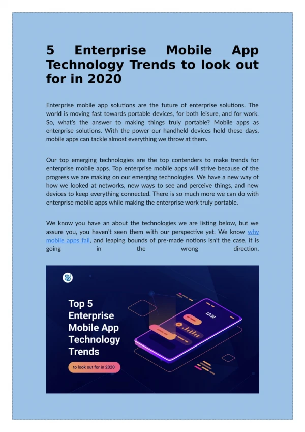Top 5 Enterprise Mobile App Technology Trends to Look Out for in 2020