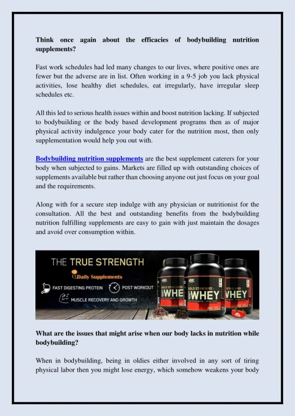 Think once again about the efficacies of bodybuilding nutrition supplements