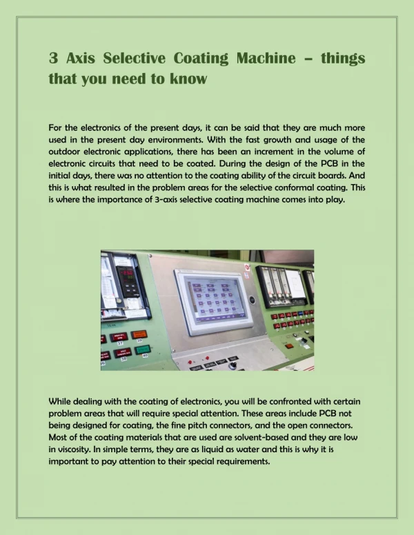 3 Axis Selective Coating Machine – things that you need to know