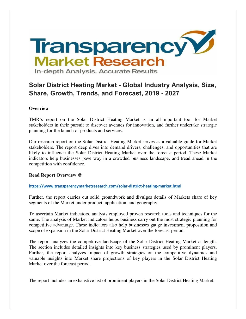 solar district heating market global industry
