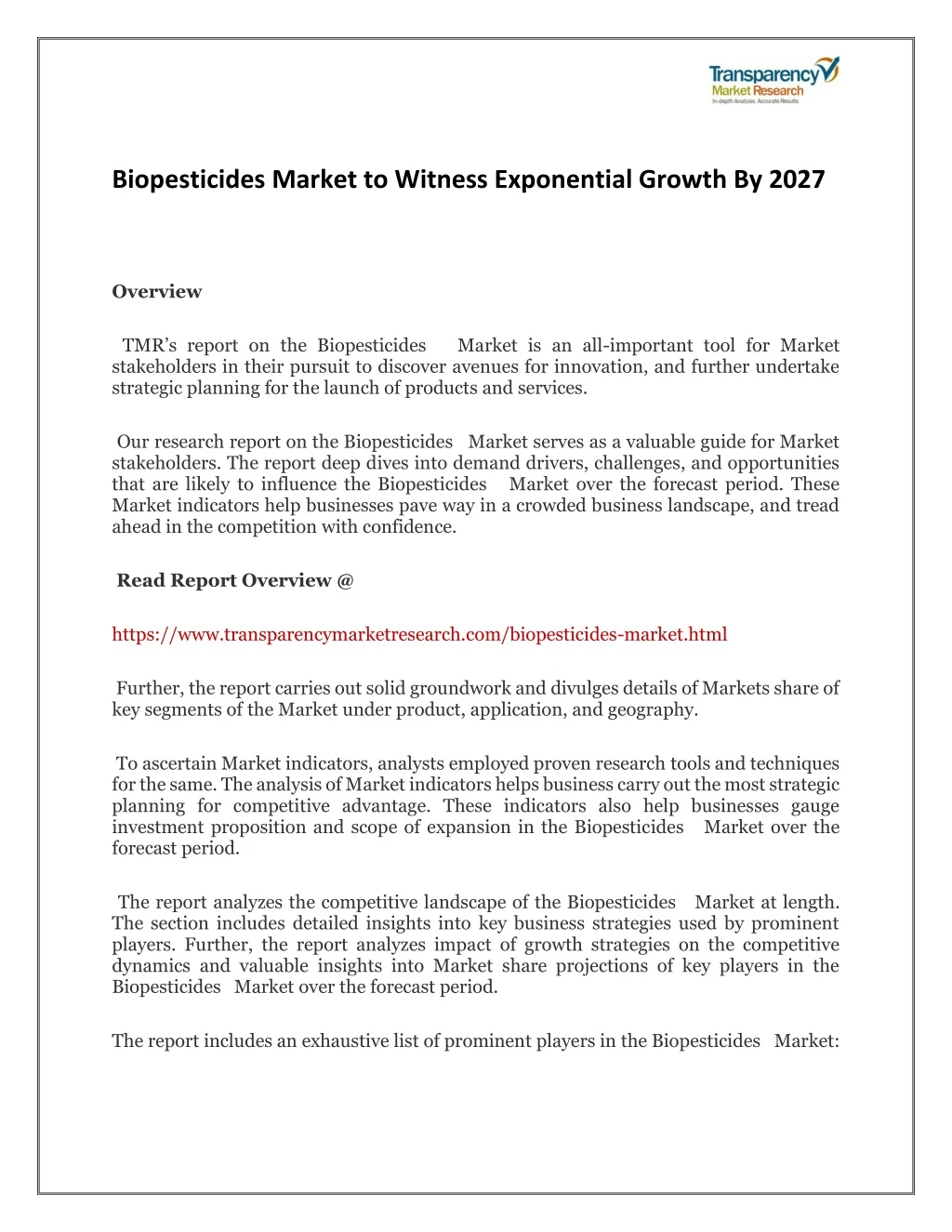 biopesticides market to witness exponential