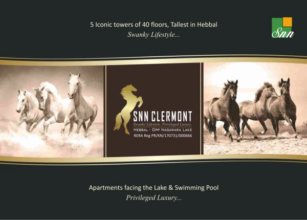 SNN Clermont offers 3, 4 & 5 BHK ultra luxury apartments/flats for sale in Hebbal Opp Nagavara Lake, Bangalore North.