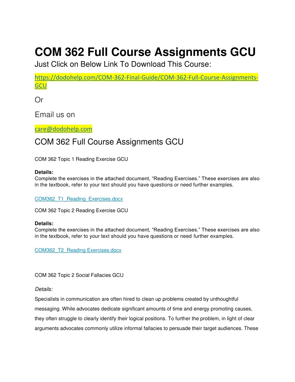 com 362 full course assignments gcu just click