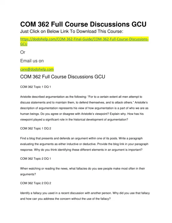 COM 362 Full Course Discussions GCU