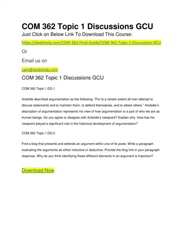 COM 362 Topic 1 Discussions GCU