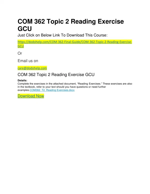 COM 362 Topic 2 Reading Exercise GCU