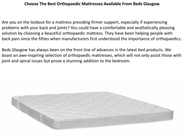 Choose The Best Orthopaedic Mattresses Available From Beds Glasgow