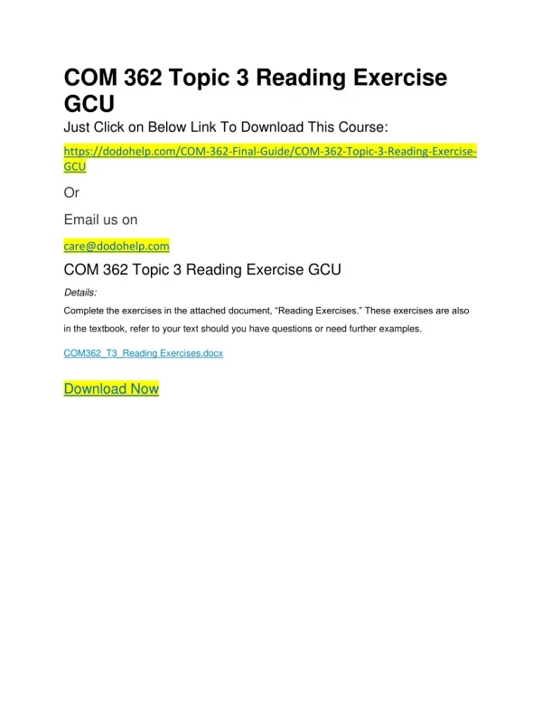 COM 362 Topic 3 Reading Exercise GCU