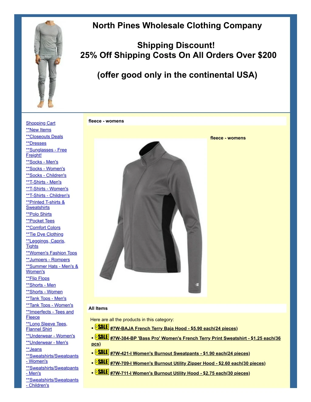 north pines wholesale clothing company