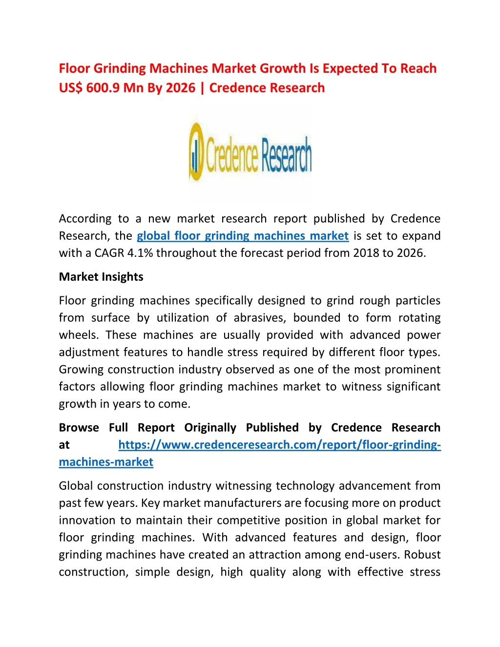 floor grinding machines market growth is expected
