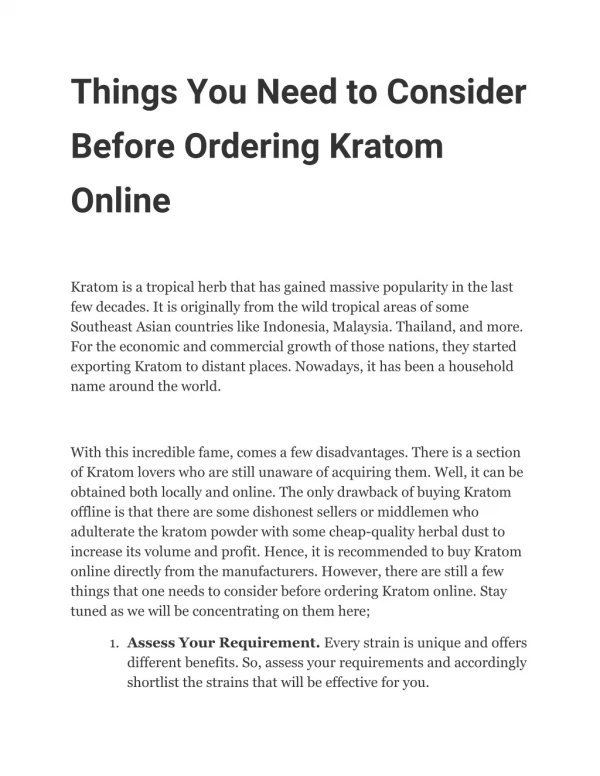 Things You Need to Consider Before Ordering Kratom Online