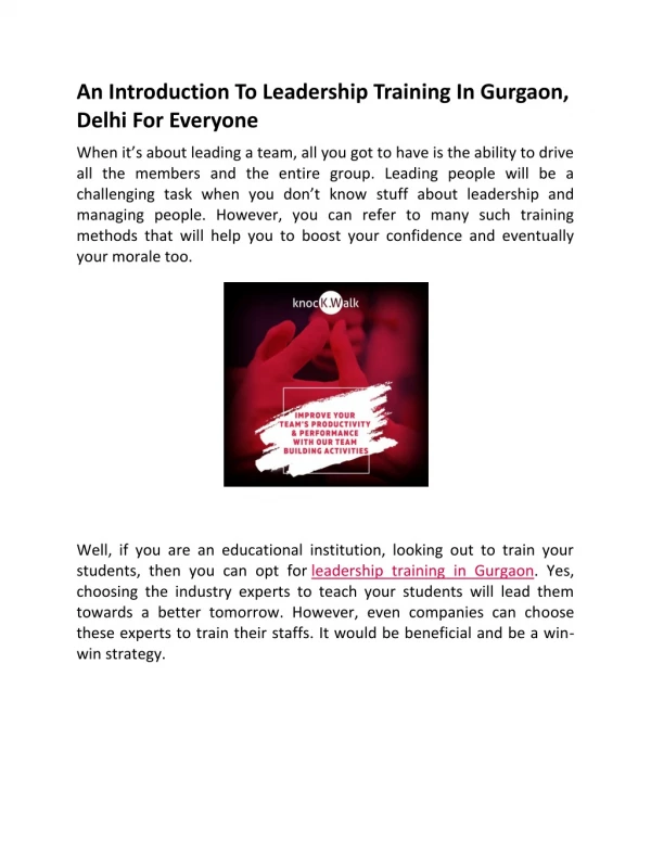 An Introduction To Leadership Training In Gurgaon, Delhi For Everyone