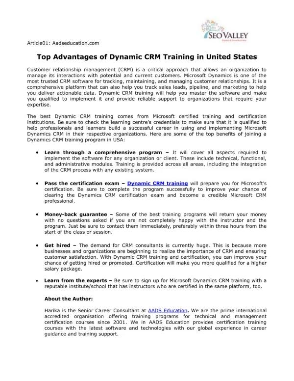 Top Advantages of Dynamic CRM Training in United States