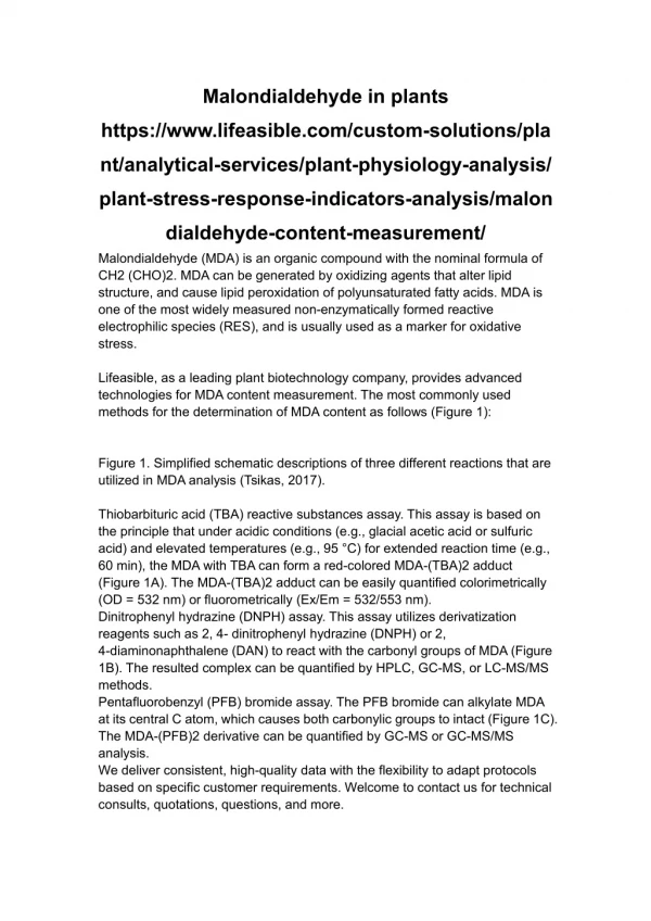 malondialdehyde in plants